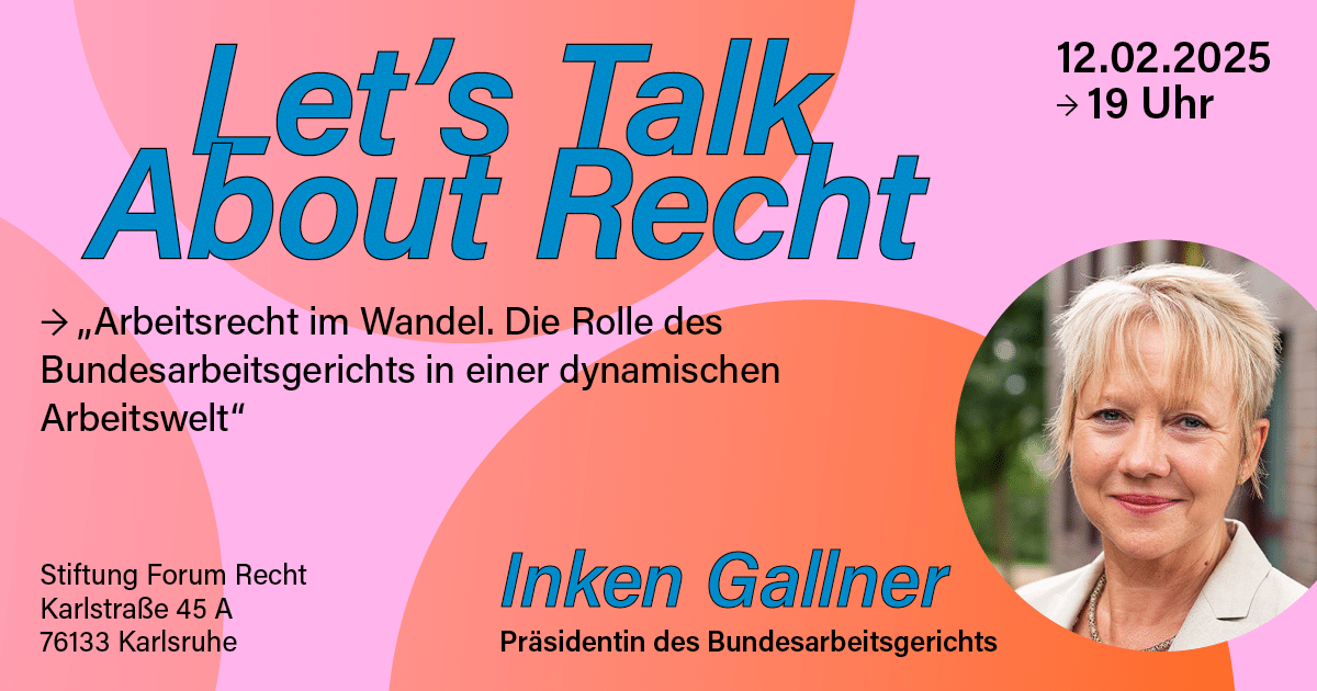 Text- Bildcollage: Let`s Talk About Recht, Porträt einereleganten Dame mit kurzen blonden Haaren