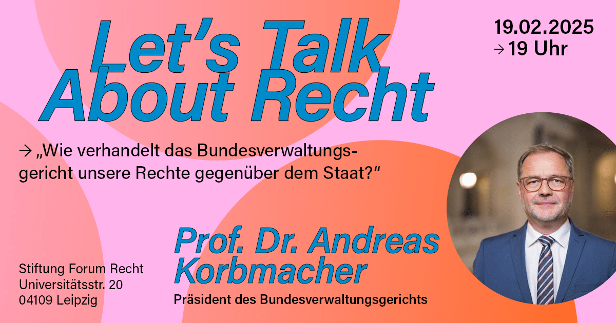 Text-Bildcollage: Let`s Talk About Recht, Porträt eines eleganten Herren mit Anzug und Krawatte. Herr Krobmacher trägt eine Brille und einen kurzen Bart.