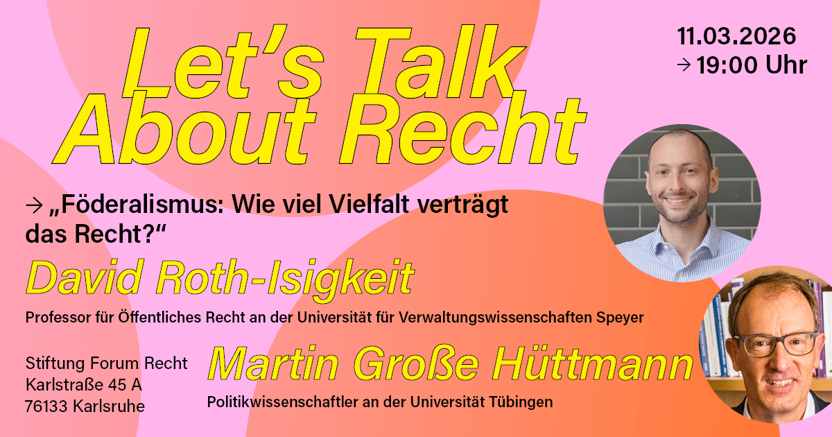 Keyvisual zur Veranstaltung mit dem Titel "Föderalismus", Namen und Funktionen der beiden Gäste